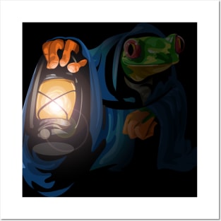 Frog with a lantern Posters and Art